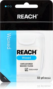 Reach Unflavored Waxed Dental Floss for Oral Care & Removal of Plaque & Food From Teeth & Gum Line, Accepted by the American Dental Association (ADA), Unflavored, 55 yds