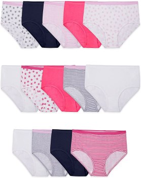 Pack of 14 For $8.98 Fruit of the Loom Girls’ Cotton Brief Underwear Multipacks