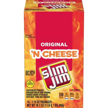 Slim Jim Cheese Original, 1.15 Oz (Pack Of 14) Slim Jim Cheese Original, 1.15 Oz (Pack Of 14) 9.35 or less if you subscribe!
