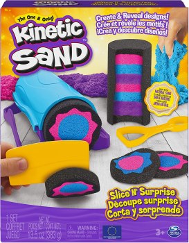 Great price! $8.99 Kinetic Sand, Slice N’ Surprise Set with 13.5oz of Black, Pink and Blue Play Sand and 7 Tools