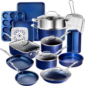 Granitestone Blue 20 Piece Pots and Pans Set, For $143 (usually $229) Complete Cookware & Bakeware Set