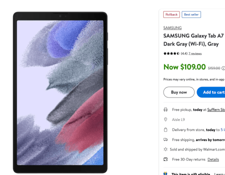 Run!! Samsung Galaxy Tab A7 Lite 8.7″ 32GB For $109