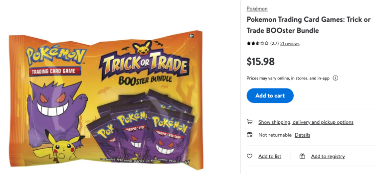 Pokemon Trading Card Games: Trick or Trade BOOster Bundle For $15.98