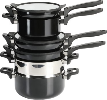 Super HOT! $49 down from $150 Kenmore Elite Grayson Stackable Platinum Nonstick Forged Aluminum Induction Cookware Set, 9-Piece, Black