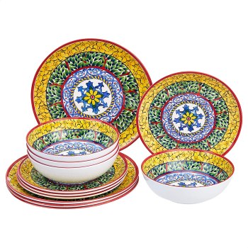 Melamine Dinnerware Set, Service for 4, Traditional Decorated – Set of 12 For $14.99 + more