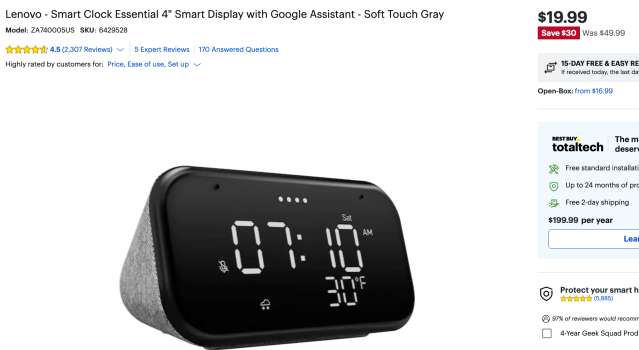 Best Buy has the Lenovo Smart Clock on sale for $19.99. Good price and solid reviews (4.5 stars out of over 2,300 reviews).