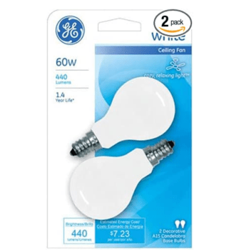 Run! 2 Pack For $1.47 GE A15 Ceiling Fan Decorative Light Bulb, Soft White Finish, 60-Watts, Candelabra Base
