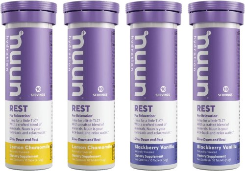 Super HOT! 4 Pack For $6.50 Nuun Rest: Rest and Recovery Drink Tablets, Magnesium Citrate, Tart Cherry, Electrolytes – Lemon Chamomile + Blackberry Vanilla