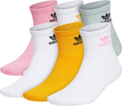 RUN! 6 Pack For $10, M or L adidas Originals unisex-adult Trefoil Quarter Socks