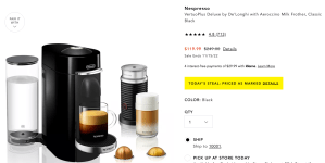 50% off Nespresso VertuoPlus Deluxe by De’Longhi with Aeroccino Milk Frother, Classic Black | Bloomingdale’s