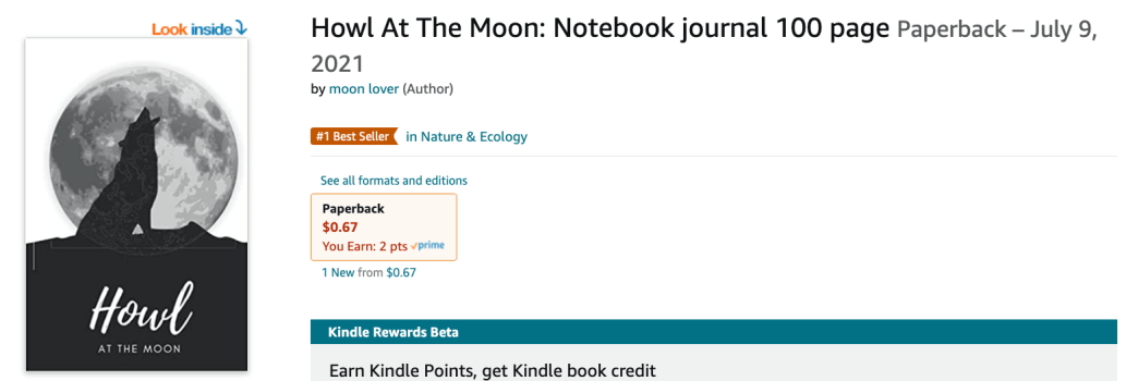 Possible Money Maker! Howl At The Moon: Notebook journal 100 page Paperback For $0.67
