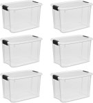 Sterilite 6 Pack For $33 30 Quart/28 Liter Ultra Latch Box, Clear with a White Lid and Black Latches