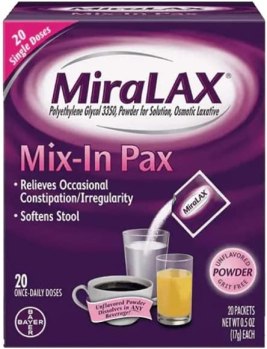 40 Count MiraLAX, Laxative Powder for Gentle Constipation Relief Single Dose Packets For $24.99