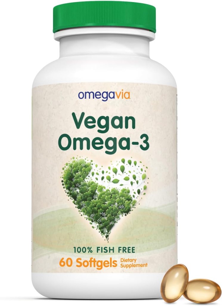 OmegaVia Vegan Omega 3 Supplement, 60 Softgels, Algae Omega 3 Fish Oil Alternative, 300mg Vegan DHA Omega-3 Fatty Acids, Plant Based, Planet and Ocean...