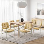 COLAMY Modern Accent Dining Chairs Set of 6, Button Faux Leather Upholstered Dining Room Arm Chair with Metal Legs for Dining Room/Kitchen/Living Room/Home/Restaurant/Coffee Shop, Green