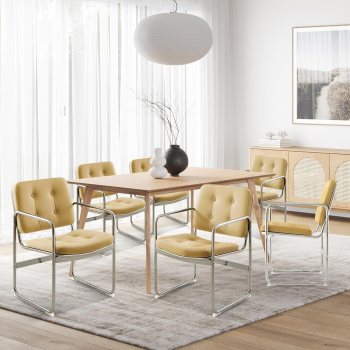 COLAMY Modern Accent Dining Chairs Set of 6, Button Faux Leather Upholstered Dining Room Arm Chair with Metal Legs for Dining Room/Kitchen/Living Room/Home/Restaurant/Coffee Shop, Green