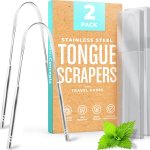 Tongue Scraper for Adults (2 Pack), Reduce Bad Breath (Travel Cases Included), Stainless Steel Tongue Cleaners, Metal Tongue Scraper, Tounge Scraper -...