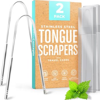Tongue Scraper for Adults (2 Pack), Reduce Bad Breath (Travel Cases Included), Stainless Steel Tongue Cleaners, Metal Tongue Scraper, Tounge Scraper -...