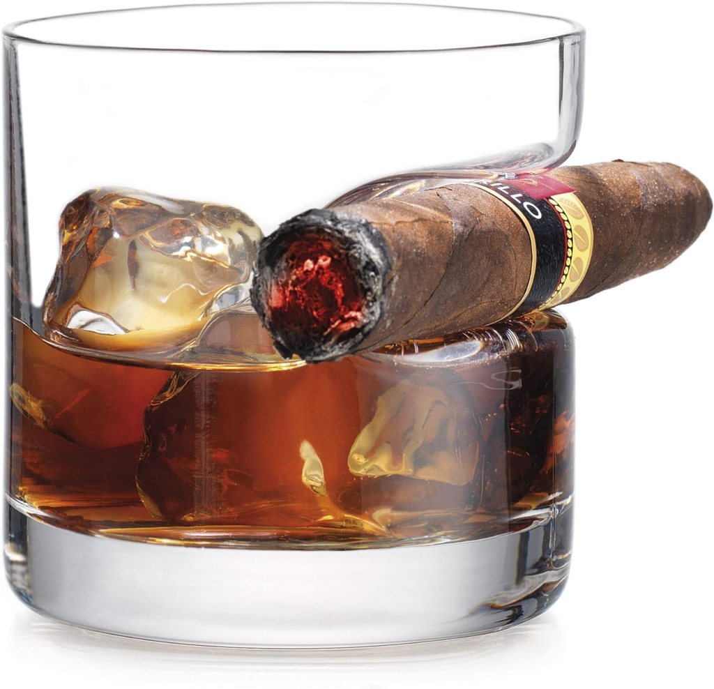 Fathers Day Gifts for Men, Cigar Whiskey Glass, Old Fashioned Whiskey Glasses With Indented Cigar Rest, Gifts for Dad
