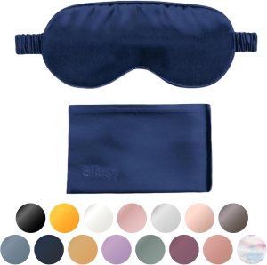 Blissy Silk Sleep Mask - Silk Eye Sleeping Mask for Women & Men for Total Blackout - 100% Pure Mulberry Silk, 22 Momme 6a Fibers - Blindfold Silk Sleep Mask Side Sleeper Eye Cover (Blue)