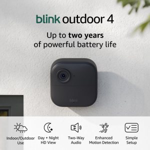 Blink Outdoor 4 (4th Gen) – Wire-free smart security camera, two-year battery life, two-way audio, HD live view, enhanced motion detection, Works with Alexa – 3 camera system