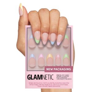 Glamnetic Press On Nails - Confetti | Semi-Transparent, Short Almond Nails, Reusable | 15 Sizes - 30 Nail Kit with Glue