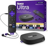 Roku Ultra | The Ultimate Streaming Device 4K/HDR/Dolby Vision/Atmos, Rechargeable Roku Voice Remote Pro, Ethernet Port, Hands-Free Controls, Lost Remote Finder, Free & Live TV