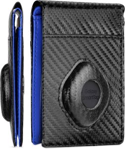 ALPHA PAIR Men's Wallet with Smart Tag Holder for Samsung – Bifold Smart Wallet for Men – RFID Wallet with 10 Credit Card Holders and 1 ID Window – Leather Wallet for Galaxy Smart Tag-Blue