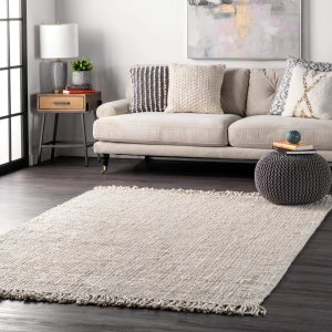 nuLOOM 6x9 Daniela Jute Tassel Hand Woven Area Rug, Off White, Solid Chunky Farmhouse Design, Natural Fiber, For Bedroom, Dining Room, Living Room, Hallway, Office, Entryway