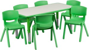 Flash Furniture Emmy Adjustable Classroom Activity Table with 6 Stackable Chairs, Rectangular Plastic Activity Table for Kids, 23.625" W x 47.25" L, Green/Gray