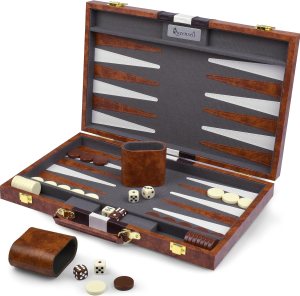 Backgammon Sets for Adults Leather - Backgammon Board Games for Adults and Kids - Travel Backgammon Set - Backgammon 15 inch Board and 32 Backgammon Pieces in one Quality Backgammon Set