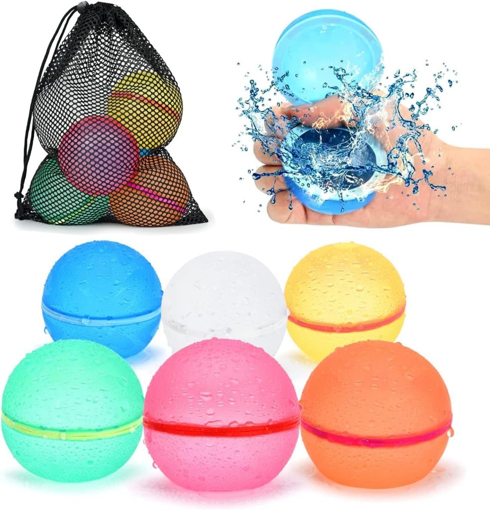 98K Reusable Water Balloons 6Pcs with Mesh Bag, Self Sealing Silicone Ball Latex-Free, No Clean Hassle, Easy to Fill, Summer Water Toys Swimming Pool Beach Park Yard Outdoor Games Party Supplies