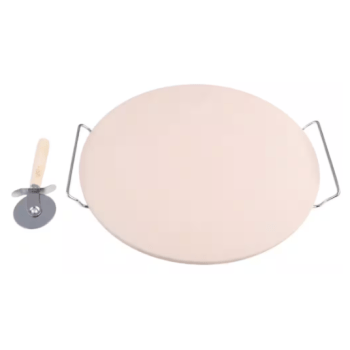 Classic Cuisine 15-in. pizza stone with pizza cutter and metal serving rack for $17