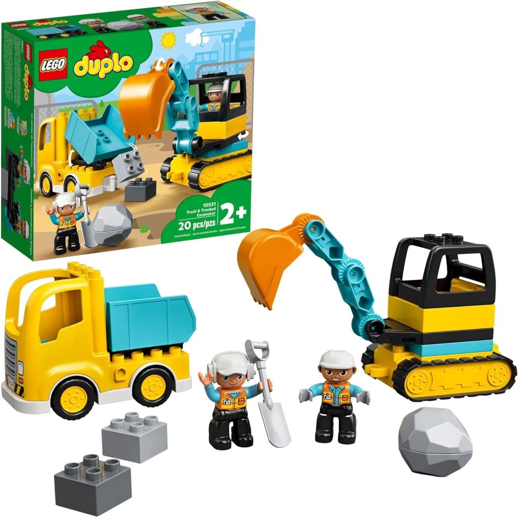 EGO DUPLO Town Truck & Tracked Excavator Construction Vehicle 10931 Toy for Toddlers 2-4 Years Old Girls & Boys, Fine Motor Skills Development and Learning Toy