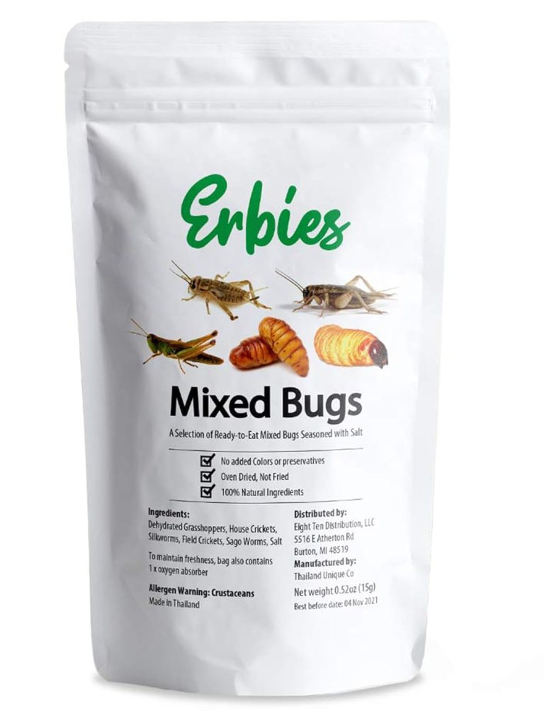 Erbies Edible Bug Mixed Trail Mix, 15g Bag, Seasoned and Crunchy Insects, Crickets, Grasshoppers, Silkworm Pupae, and Sago Worms, Protein Packed Unique Snacks, Fun Snacks Gift Idea