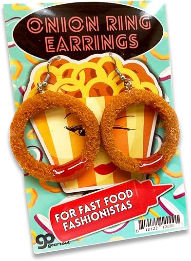 Fried Onion Ring Earrings - Cute Food Jewelry Dangle Earrings for Teens - Funky Womens Novelty Accessories Gag Gifts Women - Dangling Earrings - Weird Stuff
