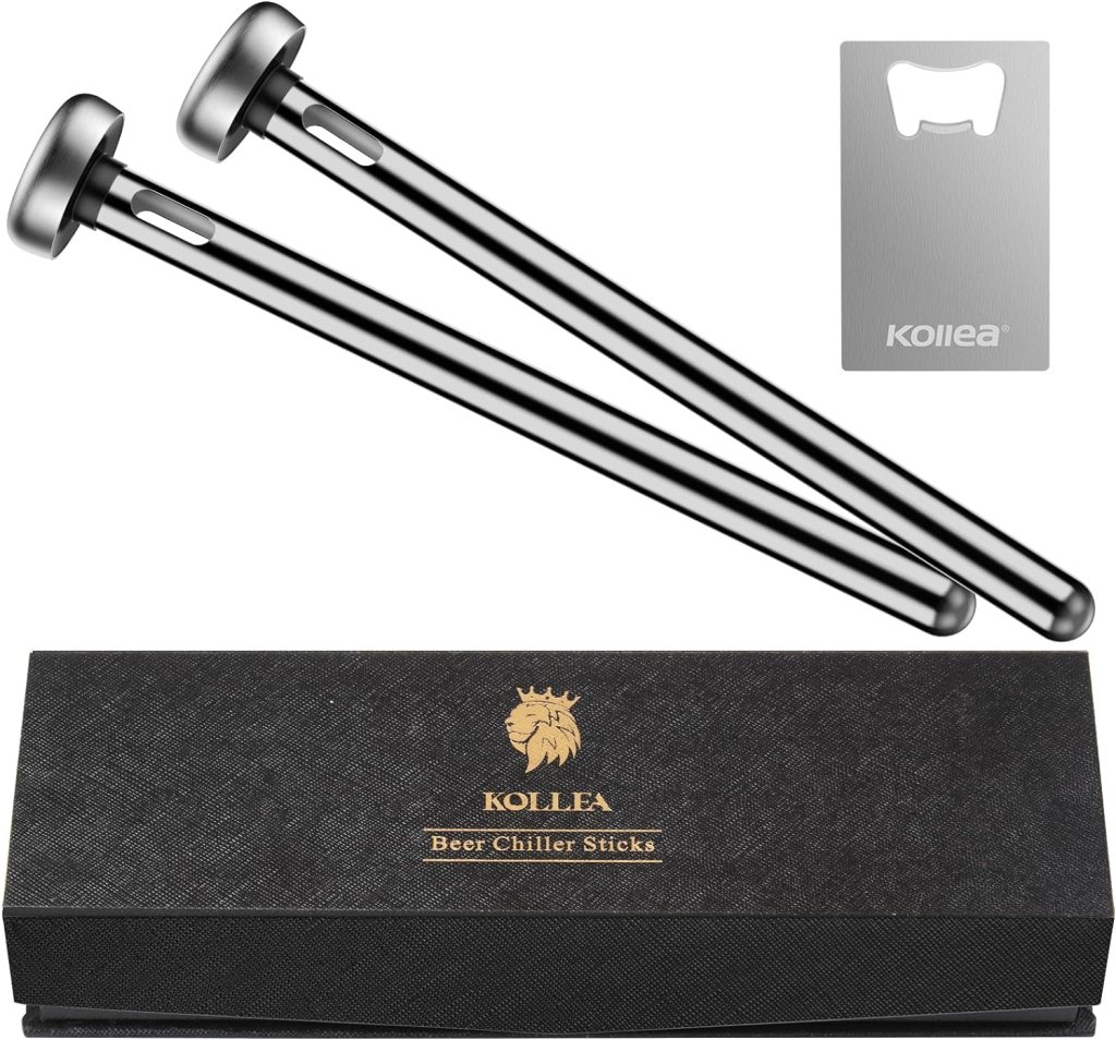 Kollea 2 x Beer Chiller Sticks for Bottles, Beverage Cooler Sticks for Beer Lovers, Unique Stainless Steel Freezable Bar Accessories, Funny Birthday Gift Ideas for Men Fathers Day, Bartool Accessories
