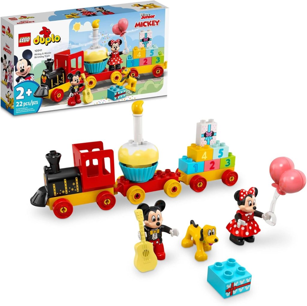 LEGO DUPLO Disney Mickey & Minnie Mouse Birthday Train - Building Toys for Toddlers with Number Bricks, Cake and Balloons, Early Learning and Motor Skill Toy, Great Gift for Girls, Boys Ages 2