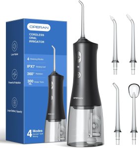 Operan Water Flossers for Teeth Cleaning Upgraded 300ml Cordless Water Dental Flossers Portable Rechargeable Oral Irrigator with 4 Modes 4 Jet Tips