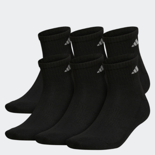6-pack Adidas athletic cushioned quarter socks for $9
