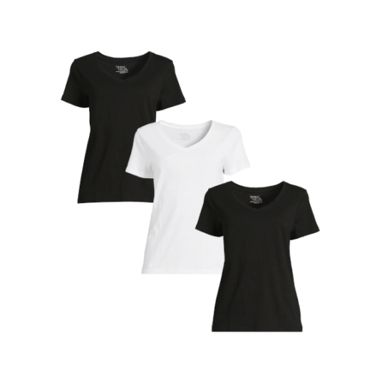 3-pack Time and Tru women’s V-neck tees for $7