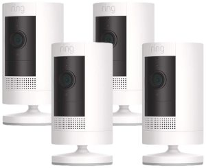 Ring Stick Up Cam Battery | Weather-Resistant Outdoor Camera, Live View, Color Night Vision, Two-way Talk, Motion alerts, Works with Alexa | 4-Pack | White
