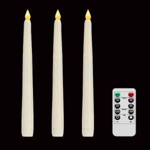 Flameless Taper Candle with Remote Control, 3pack Plastic LED Candles, Flickering Candles Battery Operated, 9.6''Classic Tall Candles for Wedding, Party,Christmas,Home Decor （Ivory