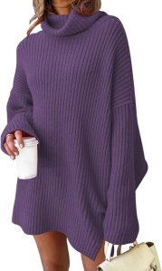 LILLUSORY Womens Turtleneck Oversized Long Batwing Sleeve Sweater Dress 2024 Plus Size Tunic Pullover Knit Fall Dresses