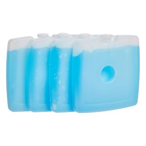 Amazon Basics Reusable Hard Sided Square Ice Pack, 4 Count, Small, Blue, 4.75" X 4.75" X 0.5"