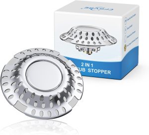Upgraded 2 in 1 Bathtub Drain Stopper Bathtub Drain Hair Catcher, Effective Tub Stopper with Dual Filtration Design, Anti-Clogging Bathtub Drain Plug Bath Tub Stoppers for 1.45-1.8" Drain Shoe