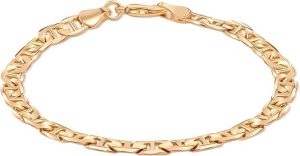 Barzel 18K Gold Plated Flat Mariner/Marina Link Chain Bracelet - Made In Brazil