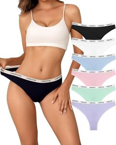 Thongs for Women Pack, Cotton Thongs for Women 6 Pack Cotton Panties High Rise Breathable Underwear S-XL