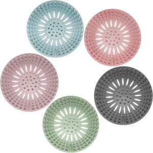 Gotega Drain Strainers, Hair Catcher Shower Drain Covers Protector, 5 Pack, Flexible TPR Material, Multiple Colors for Bathroom Tub Shower and Sink