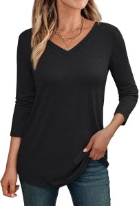 AUTOMET Womens 3/4 Length Sleeve Tops V Neck Shirts Casual Basic Trendy Tee Business Work Blouses Tunic Top